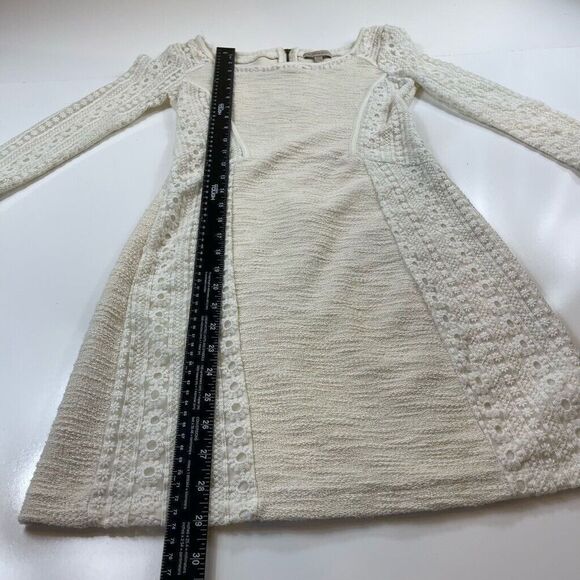 Bordeaux Sweater Dress Lace Cream Linen Quarter Sleeve Mini Fit Flare Size XS - Picture 6 of 7